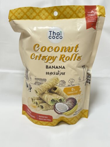 業務スーパーのクリスピーココナッツロール　バナナはサクサク美味しい優しい甘さ〜のタイのお菓子です！
